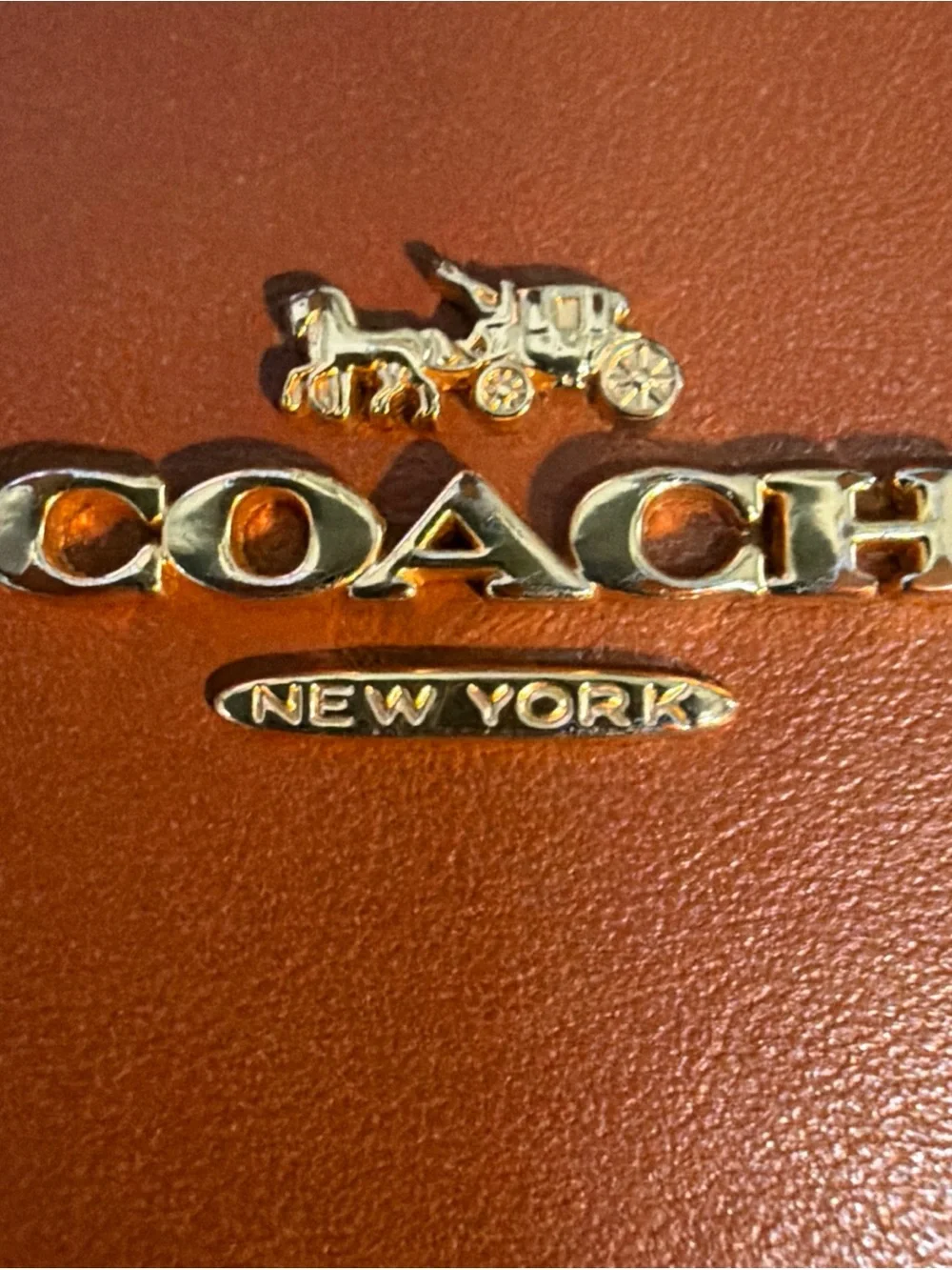 Coach Leather Zip Wallet in Cognac Brown with Gold Logo #58586